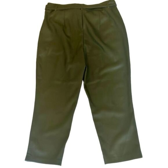 Marc New York Dark Olive Vegan Leather Belted Crop Pants Sz 14 NWT - Picture 2 of 8